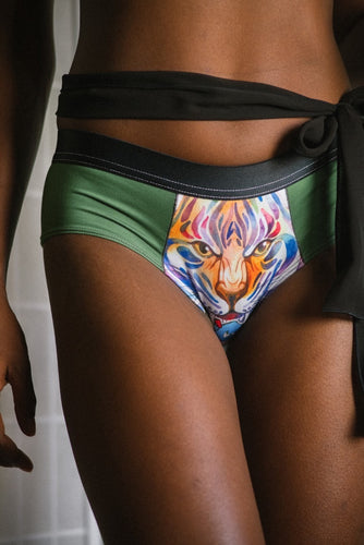 South Central Girl Emerald Green & Signature Tiger Cheeky Briefs