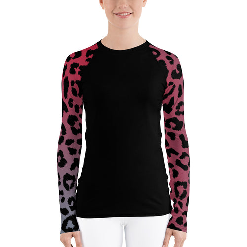 South Central Girl Pink Ombre Leopard Women's Rash Guard